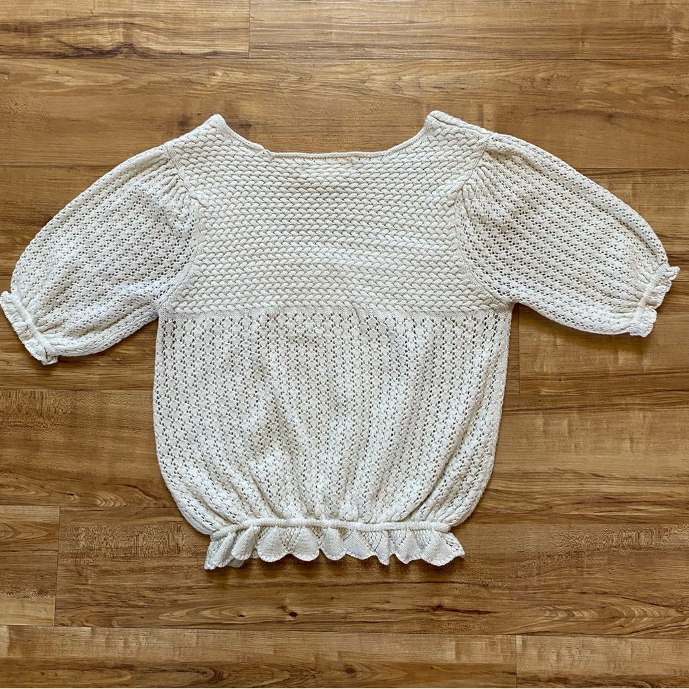 saltwater LUXE Cream Knit Square Neck Puff Sleeve Sweater Top - Picture 2 of 16